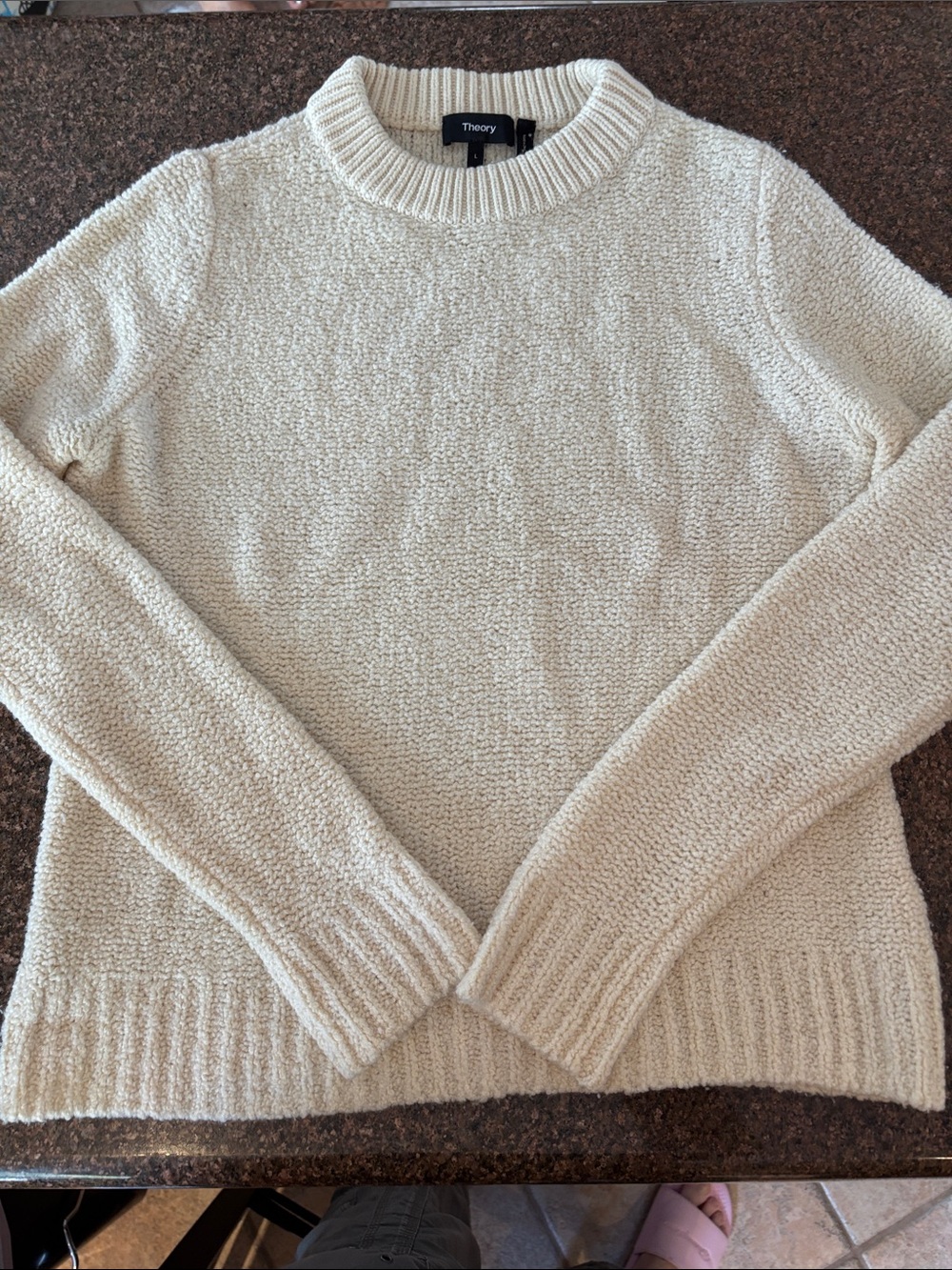 Theory Cream Bouclé Crewneck Sweater